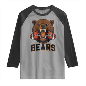 Football Player Gift Raglan Shirt Fierce Bear Biting Ball TS12 Sport Gray Black Print Your Wear