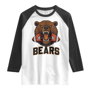 Football Player Gift Raglan Shirt Fierce Bear Biting Ball TS12 White Black Print Your Wear