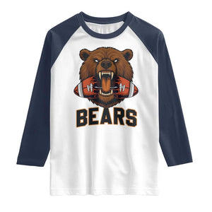 Football Player Gift Raglan Shirt Fierce Bear Biting Ball TS12 White Navy Print Your Wear