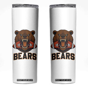 Football Player Gift Skinny Tumbler Fierce Bear Biting Ball TS12 White Print Your Wear
