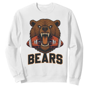 Football Player Gift Sweatshirt Fierce Bear Biting Ball TS12 White Print Your Wear