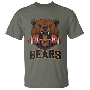 Football Player Gift T Shirt Fierce Bear Biting Ball TS12 Military Green Print Your Wear