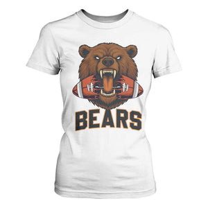 Football Player Gift T Shirt For Women Fierce Bear Biting Ball TS12 White Print Your Wear