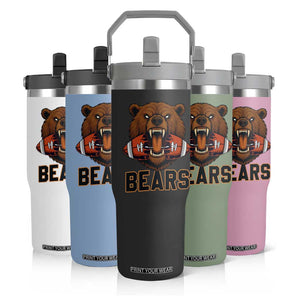 Football Player Gift Flip Straw Tumbler Fierce Bear Biting Ball TS12 Print Your Wear