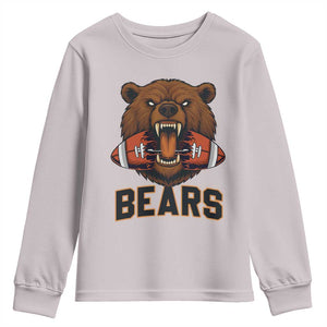 Football Player Gift Youth Sweatshirt Fierce Bear Biting Ball TS12 Ice Gray Print Your Wear