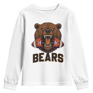 Football Player Gift Youth Sweatshirt Fierce Bear Biting Ball TS12 White Print Your Wear