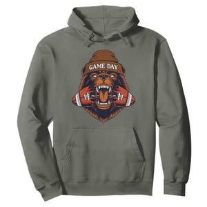 Game Day Fierce Bear Biting Ball Hoodie Football Player Gift TS12 Military Green Print Your Wear
