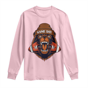 Game Day Fierce Bear Biting Ball Long Sleeve Shirt Football Player Gift TS12 Light Pink Print Your Wear