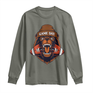 Game Day Fierce Bear Biting Ball Long Sleeve Shirt Football Player Gift TS12 Military Green Print Your Wear