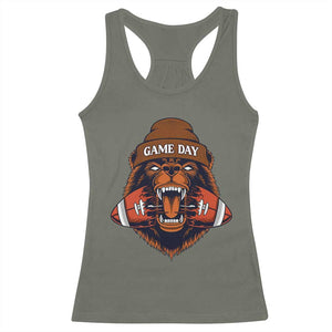 Game Day Fierce Bear Biting Ball Racerback Tank Top Football Player Gift TS12 Military Green Print Your Wear