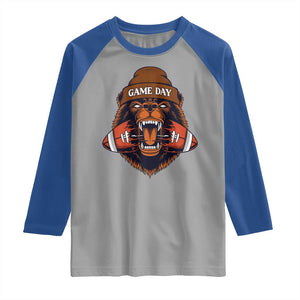 Game Day Fierce Bear Biting Ball Raglan Shirt Football Player Gift TS12 Sport Gray Royal Print Your Wear