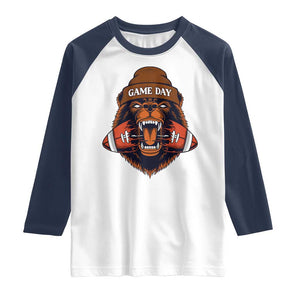 Game Day Fierce Bear Biting Ball Raglan Shirt Football Player Gift TS12 White Navy Print Your Wear