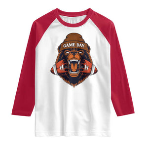 Game Day Fierce Bear Biting Ball Raglan Shirt Football Player Gift TS12 White Red Print Your Wear