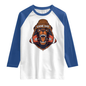Game Day Fierce Bear Biting Ball Raglan Shirt Football Player Gift TS12 White Royal Print Your Wear