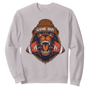 Game Day Fierce Bear Biting Ball Sweatshirt Football Player Gift TS12 Ice Gray Print Your Wear