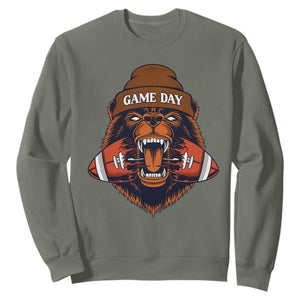 Game Day Fierce Bear Biting Ball Sweatshirt Football Player Gift TS12 Military Green Print Your Wear
