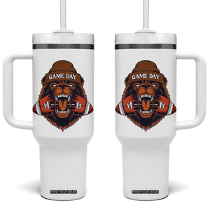 Game Day Fierce Bear Biting Ball Tumbler With Handle Football Player Gift TS12 One Size: 40 oz White Print Your Wear