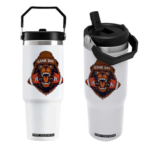 Game Day Fierce Bear Biting Ball Flip Straw Tumbler Football Player Gift TS12 One Size: 30 oz White Print Your Wear