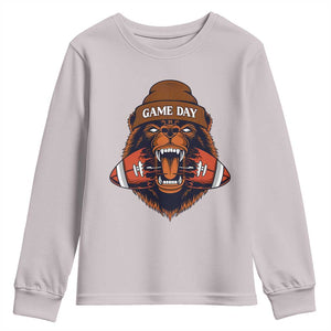 Game Day Fierce Bear Biting Ball Youth Sweatshirt Football Player Gift TS12 Ice Gray Print Your Wear