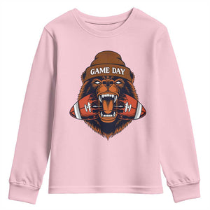 Game Day Fierce Bear Biting Ball Youth Sweatshirt Football Player Gift TS12 Light Pink Print Your Wear