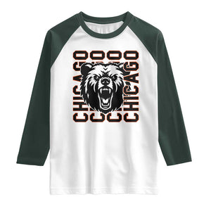 Game Day Football Fan Gift Raglan Shirt Chicago With Bear TS12 White Dark Forest Green Print Your Wear