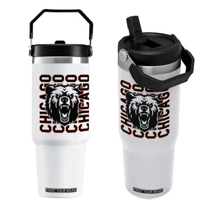 Game Day Football Fan Gift Flip Straw Tumbler Chicago With Bear TS12 One Size: 30 oz White Print Your Wear