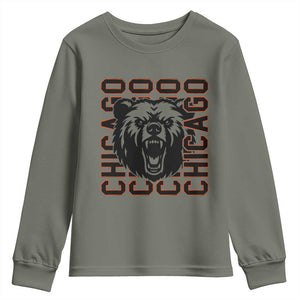 Game Day Football Fan Gift Youth Sweatshirt Chicago With Bear TS12 Military Green Print Your Wear