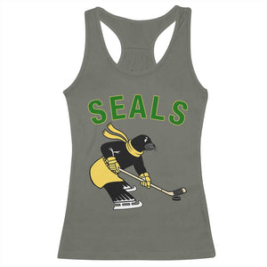 Funny Seal Ice Hockey Player Racerback Tank Top Winter Sports Gift TS12 Military Green Print Your Wear