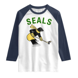 Funny Seal Ice Hockey Player Raglan Shirt Winter Sports Gift TS12 White Navy Print Your Wear