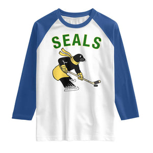 Funny Seal Ice Hockey Player Raglan Shirt Winter Sports Gift TS12 White Royal Print Your Wear