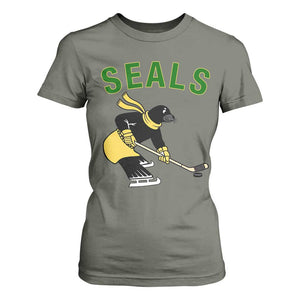 Funny Seal Ice Hockey Player T Shirt For Women Winter Sports Gift TS12 Military Green Print Your Wear