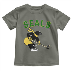 Funny Seal Ice Hockey Player Toddler T Shirt Winter Sports Gift TS12 Military Green Print Your Wear