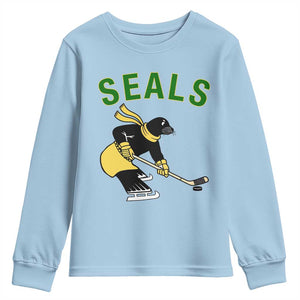 Funny Seal Ice Hockey Player Youth Sweatshirt Winter Sports Gift TS12 Light Blue Print Your Wear