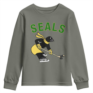 Funny Seal Ice Hockey Player Youth Sweatshirt Winter Sports Gift TS12 Military Green Print Your Wear