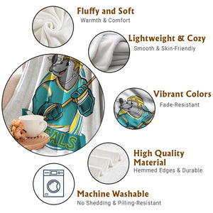 Cute Seal Playing Ice Hockey Throw Blanket Funny Winter Sports Gift TS12 Print Your Wear