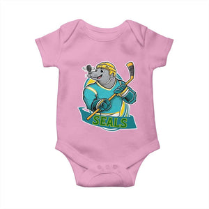 Cute Seal Playing Ice Hockey Baby Onesie Funny Winter Sports Gift TS12 Light Pink Print Your Wear