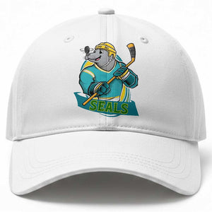 Cute Seal Playing Ice Hockey Baseball Cap Funny Winter Sports Gift TS12 Print Your Wear