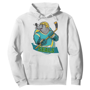 Cute Seal Playing Ice Hockey Hoodie Funny Winter Sports Gift TS12 White Print Your Wear