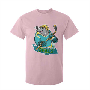 Cute Seal Playing Ice Hockey T Shirt For Kid Funny Winter Sports Gift TS12 Light Pink Print Your Wear