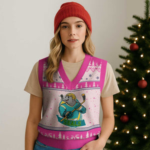 Cute Seal Playing Ice Hockey V-Neck Knit Sweater Vest Funny Winter Sports Gift TS12 Hot Pink Print Your Wear