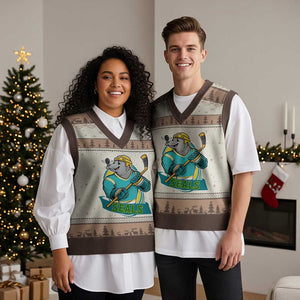 Cute Seal Playing Ice Hockey V-Neck Knit Sweater Vest Funny Winter Sports Gift TS12 Mocha Mousse Print Your Wear