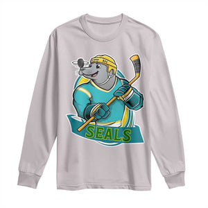Cute Seal Playing Ice Hockey Long Sleeve Shirt Funny Winter Sports Gift TS12 Ice Gray Print Your Wear