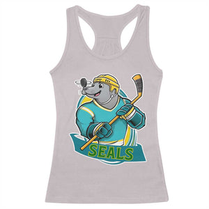 Cute Seal Playing Ice Hockey Racerback Tank Top Funny Winter Sports Gift TS12 Ice Gray Print Your Wear