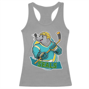 Cute Seal Playing Ice Hockey Racerback Tank Top Funny Winter Sports Gift TS12 Sport Gray Print Your Wear