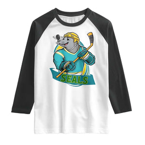 Cute Seal Playing Ice Hockey Raglan Shirt Funny Winter Sports Gift TS12 White Black Print Your Wear