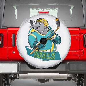 Cute Seal Playing Ice Hockey Spare Tire Cover Funny Winter Sports Gift TS12 White Print Your Wear