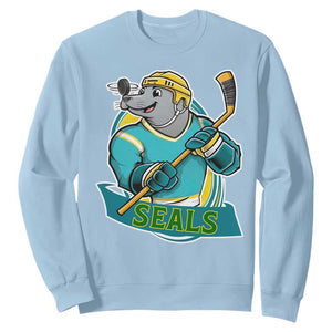 Cute Seal Playing Ice Hockey Sweatshirt Funny Winter Sports Gift TS12 Light Blue Print Your Wear