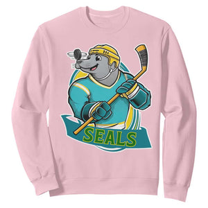 Cute Seal Playing Ice Hockey Sweatshirt Funny Winter Sports Gift TS12 Light Pink Print Your Wear