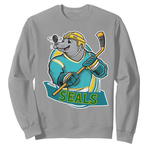 Cute Seal Playing Ice Hockey Sweatshirt Funny Winter Sports Gift TS12 Sport Gray Print Your Wear