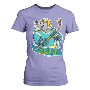 Cute Seal Playing Ice Hockey T Shirt For Women Funny Winter Sports Gift TS12 Violet Print Your Wear